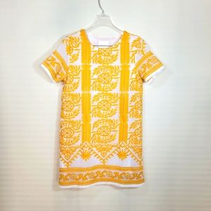 ALL ROW Yellow & White Embroidered Shift Tunic Dress, Size Small